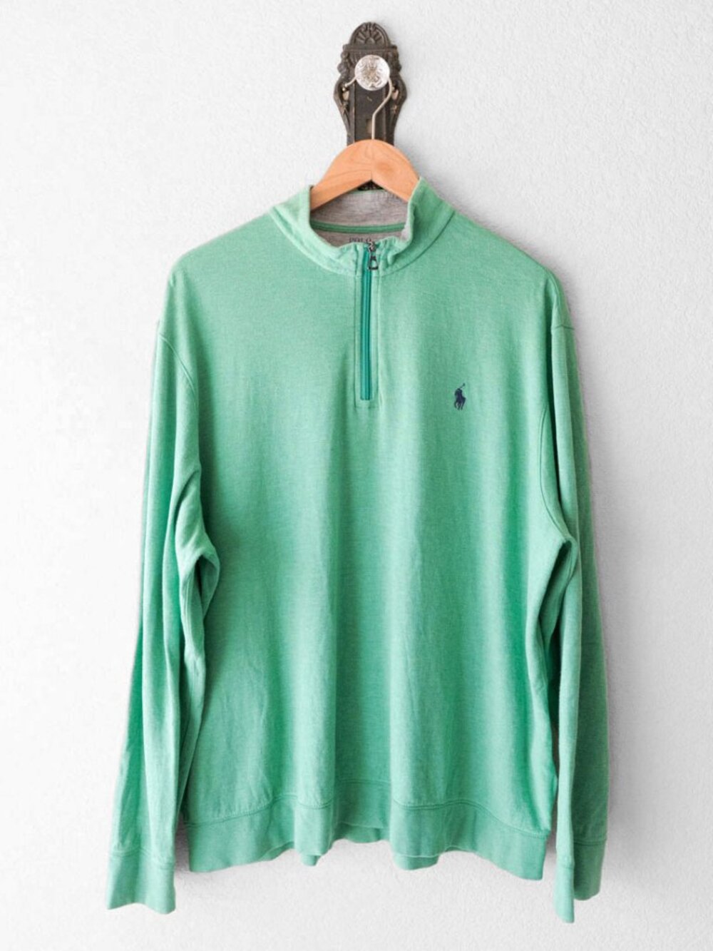 Polo Ralph Lauren 1/4 Zip Pullover Mens XL Green Cotton Blend Blue Pony